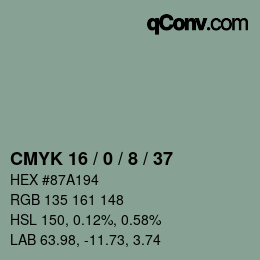 Color code: CMYK 16 / 0 / 8 / 37 | qconv.com