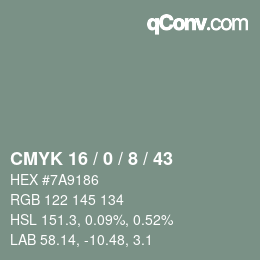 Color code: CMYK 16 / 0 / 8 / 43 | qconv.com