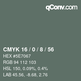 颜色代码: CMYK 16 / 0 / 8 / 56 | qconv.com