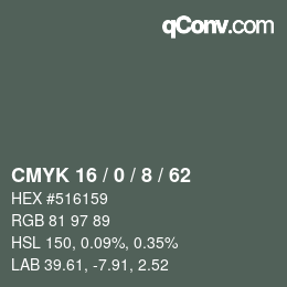 カラーコード: CMYK 16 / 0 / 8 / 62 | qconv.com
