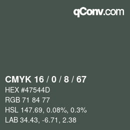 Color code: CMYK 16 / 0 / 8 / 67 | qconv.com