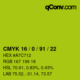 颜色代码: CMYK 16 / 0 / 91 / 22 | qconv.com