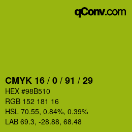 Color code: CMYK 16 / 0 / 91 / 29 | qconv.com