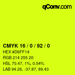 カラーコード: CMYK 16 / 0 / 92 / 0 | qconv.com