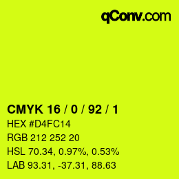 カラーコード: CMYK 16 / 0 / 92 / 1 | qconv.com