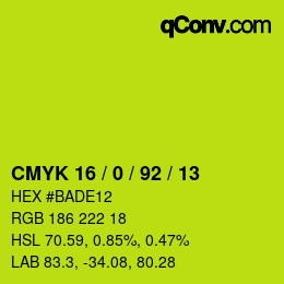 カラーコード: CMYK 16 / 0 / 92 / 13 | qconv.com