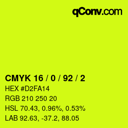 カラーコード: CMYK 16 / 0 / 92 / 2 | qconv.com