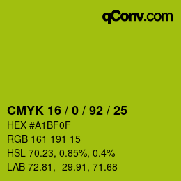 カラーコード: CMYK 16 / 0 / 92 / 25 | qconv.com