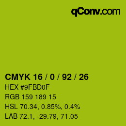 カラーコード: CMYK 16 / 0 / 92 / 26 | qconv.com