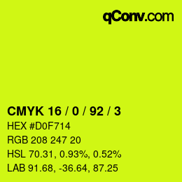 颜色代码: CMYK 16 / 0 / 92 / 3 | qconv.com