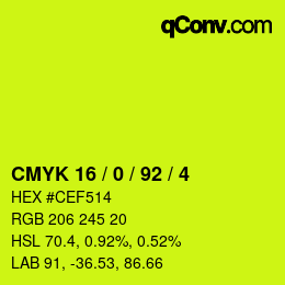カラーコード: CMYK 16 / 0 / 92 / 4 | qconv.com