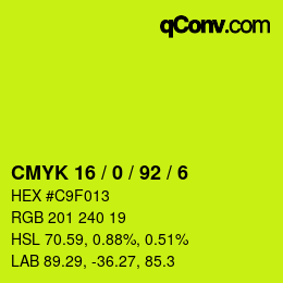 颜色代码: CMYK 16 / 0 / 92 / 6 | qconv.com