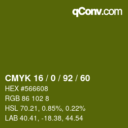 カラーコード: CMYK 16 / 0 / 92 / 60 | qconv.com