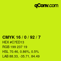 カラーコード: CMYK 16 / 0 / 92 / 7 | qconv.com