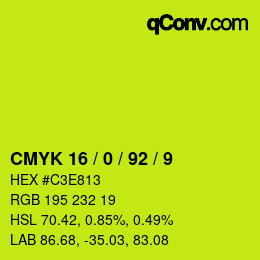 カラーコード: CMYK 16 / 0 / 92 / 9 | qconv.com