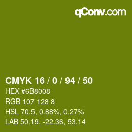 カラーコード: CMYK 16 / 0 / 94 / 50 | qconv.com