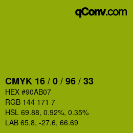 Color code: CMYK 16 / 0 / 96 / 33 | qconv.com
