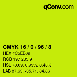 颜色代码: CMYK 16 / 0 / 96 / 8 | qconv.com
