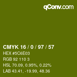カラーコード: CMYK 16 / 0 / 97 / 57 | qconv.com