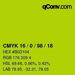カラーコード: CMYK 16 / 0 / 98 / 18 | qconv.com