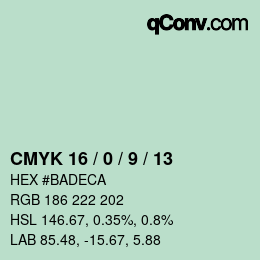 カラーコード: CMYK 16 / 0 / 9 / 13 | qconv.com