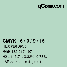 カラーコード: CMYK 16 / 0 / 9 / 15 | qconv.com