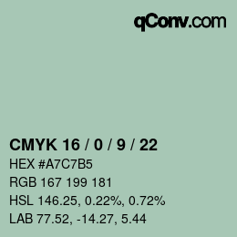 颜色代码: CMYK 16 / 0 / 9 / 22 | qconv.com