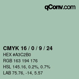 Color code: CMYK 16 / 0 / 9 / 24 | qconv.com