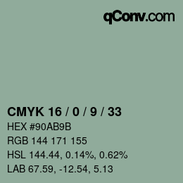 Color code: CMYK 16 / 0 / 9 / 33 | qconv.com