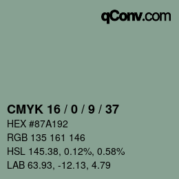 カラーコード: CMYK 16 / 0 / 9 / 37 | qconv.com