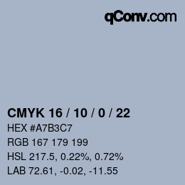 颜色代码: CMYK 16 / 10 / 0 / 22 | qconv.com