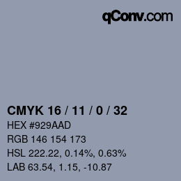 Color code: CMYK 16 / 11 / 0 / 32 | qconv.com