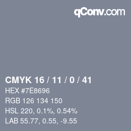 Color code: CMYK 16 / 11 / 0 / 41 | qconv.com