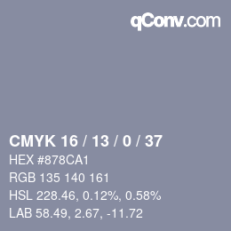 カラーコード: CMYK 16 / 13 / 0 / 37 | qconv.com