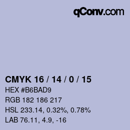 Farbcode: CMYK 16 / 14 / 0 / 15 | qconv.com