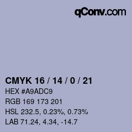 カラーコード: CMYK 16 / 14 / 0 / 21 | qconv.com
