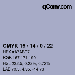 颜色代码: CMYK 16 / 14 / 0 / 22 | qconv.com