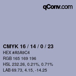Color code: CMYK 16 / 14 / 0 / 23 | qconv.com