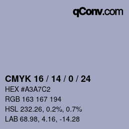 Color code: CMYK 16 / 14 / 0 / 24 | qconv.com