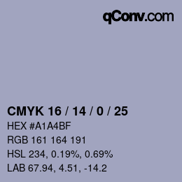 Color code: CMYK 16 / 14 / 0 / 25 | qconv.com