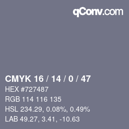 Color code: CMYK 16 / 14 / 0 / 47 | qconv.com