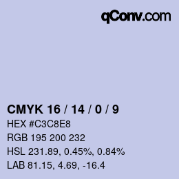 颜色代码: CMYK 16 / 14 / 0 / 9 | qconv.com