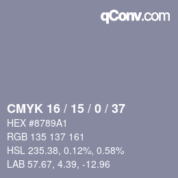カラーコード: CMYK 16 / 15 / 0 / 37 | qconv.com