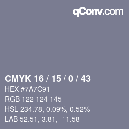 Código de color: CMYK 16 / 15 / 0 / 43 | qconv.com