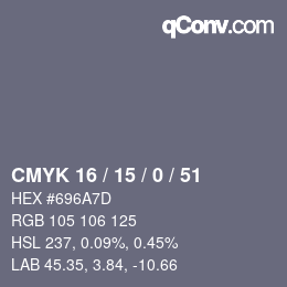 Farbcode: CMYK 16 / 15 / 0 / 51 | qconv.com