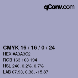 カラーコード: CMYK 16 / 16 / 0 / 24 | qconv.com