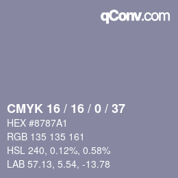 颜色代码: CMYK 16 / 16 / 0 / 37 | qconv.com