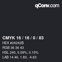 Color code: CMYK 16 / 16 / 0 / 83 | qconv.com