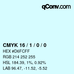 カラーコード: CMYK 16 / 1 / 0 / 0 | qconv.com