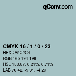 カラーコード: CMYK 16 / 1 / 0 / 23 | qconv.com
